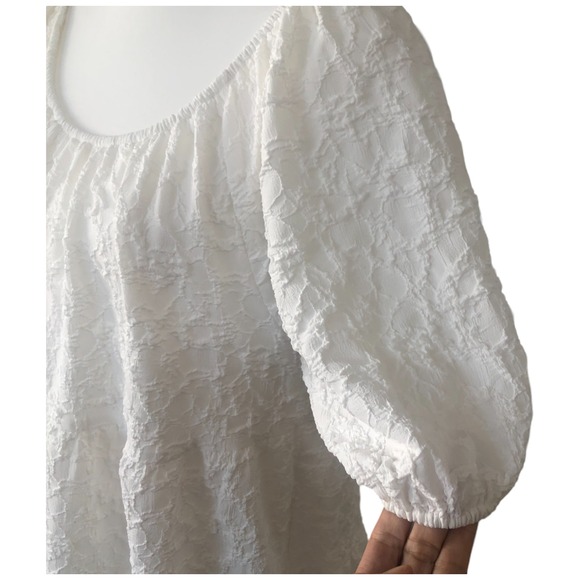 Anthropologie Moon River White Short Puff Sleeve Tiered Babydoll Boho Dress Sz L - Picture 3 of 12